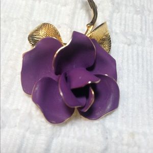 Cerrito Signed Purple and Gold Tone Rose Brooch